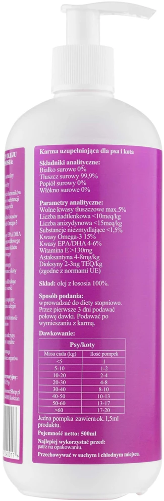Lovi Food Pure lašišų aliejus – turtingas Omega-3, EPA, DHA papildas, 500 ml butelis