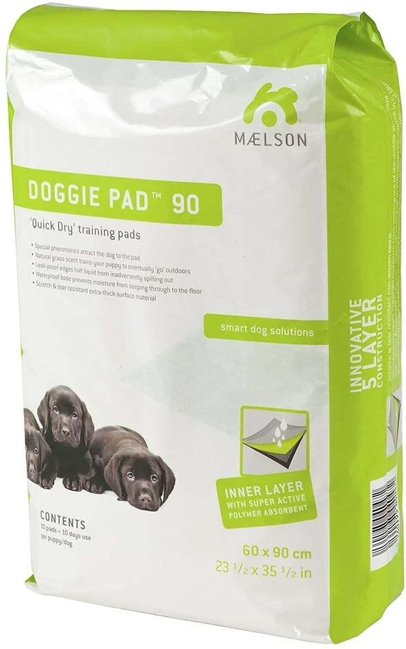 Maelson Doggie Pad 90 Greitaeigiai sugeriantys kilimėliai 90x60cm, 10 vnt. pakuotė – higieniška dresūros priemonė