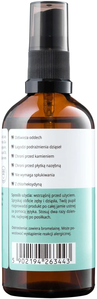 Mubo chlorhexidine dantų purškiklis 100 ml – natūrali burnos priežiūros formulė, nereikia valyti šepetėliu
