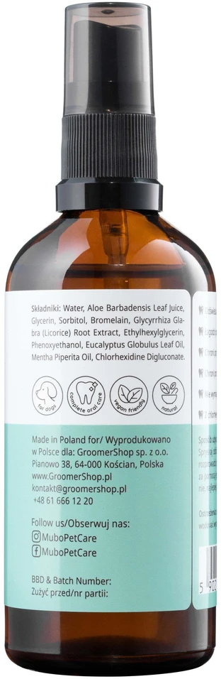 Mubo chlorhexidine dantų purškiklis 100 ml – natūrali burnos priežiūros formulė, nereikia valyti šepetėliu