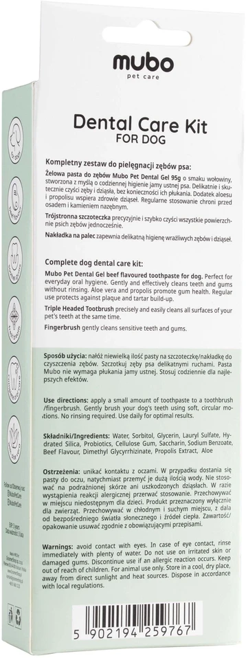 Mubo Dental Care Kit – visapusiškas dantų valymo rinkinys su dantų pasta, šepetėliu ir antpirščiu