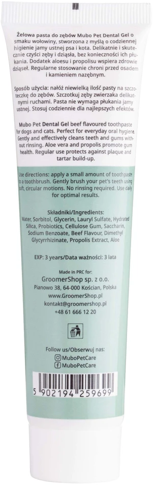 Mubo Pet Dental Gel 95g – dantų pasta gelis su jautienos skoniu, veiksminga burnos higienos formulė