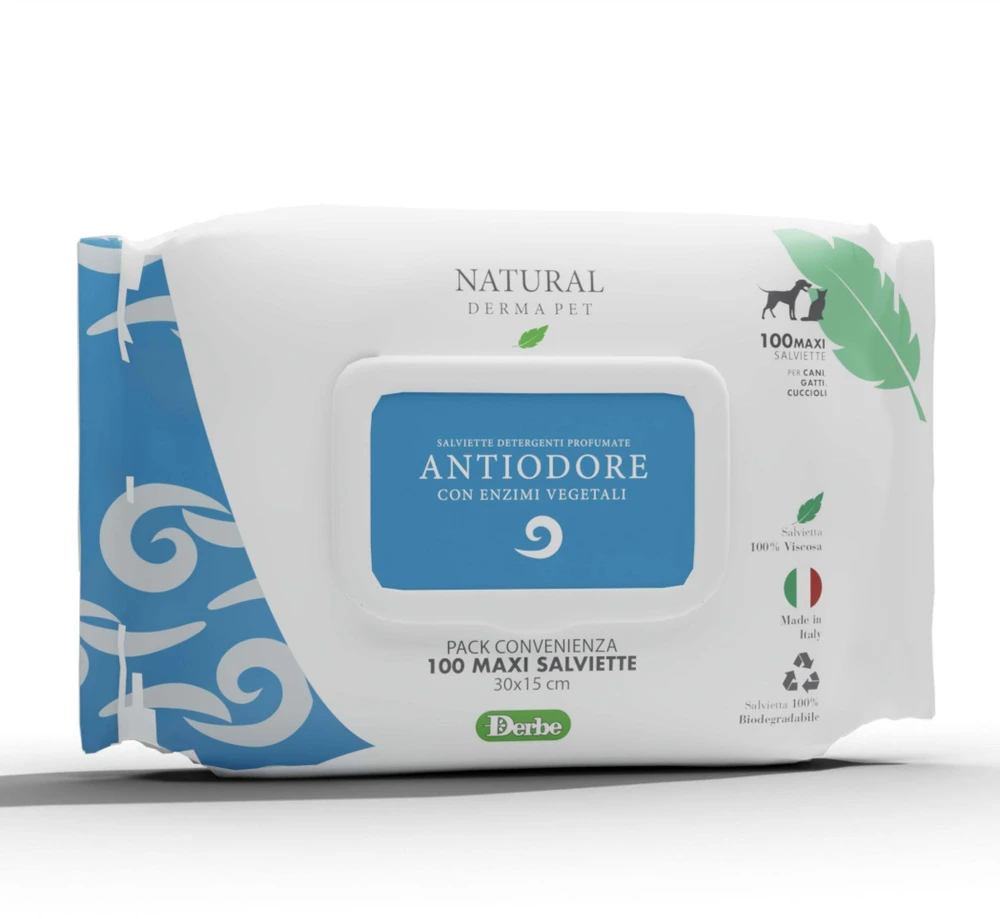 Natural Derma Pet drėgnos servetėlės su papildomu minkštumu, skirtos valymui ir deodoruojamajam poveikiui