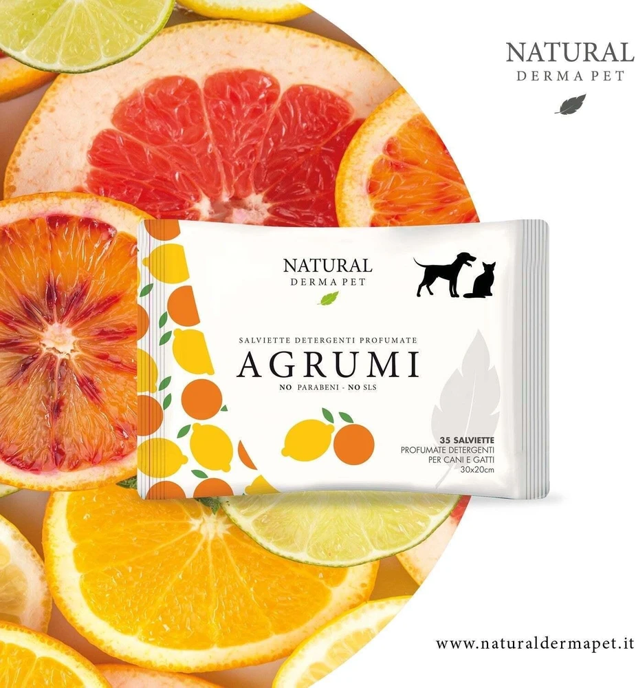 Natural Derma Pet drėgnos servetėlės valymui su citrusinių vaisių kvapu, švelni formulė