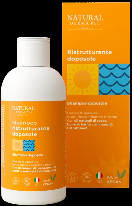 Natural Derma Pet Po įdegio šampūnas augintiniams, skirtas kailio sveikatai ir blizgesiui