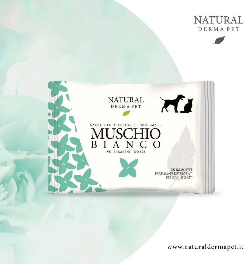 Natural Derma Pet Drėgnos Servetėlės Baltu Muskusų Kvapo Švelnus Valymas