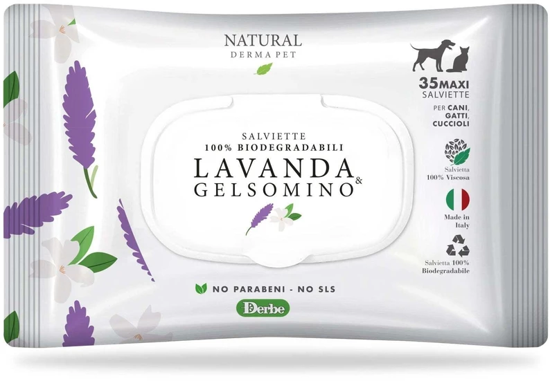 Natural Derma Pet Valomosios šluostės su levandų ir jazminų kvapu švelniai valančios