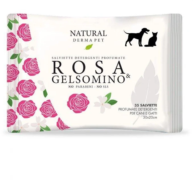 Natural Derma Pet Valomosios šluostės švelnus valymas su rožių ir jazminų kvapu