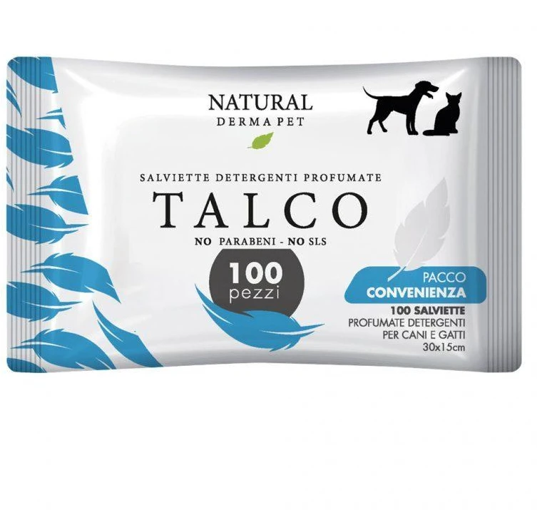 Natural Derma Pet valymo servetėlės su talko kvapu švelnus valymas