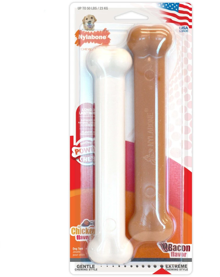 Nylabone Dura Chew Extreme kaulinių dantų kramtukas dvigubas paketas – didelis, ilgaamžis vištienos ir šoninės mėsos skonio kramtukas