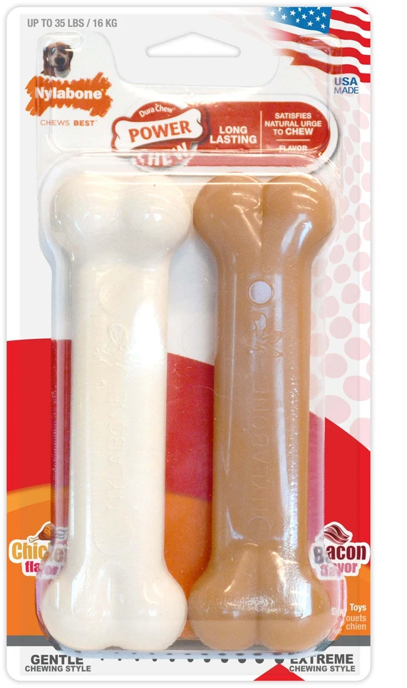 Nylabone Dura Chew Extreme kaulinių dantų kramtukas dvigubas paketas – didelis, ilgaamžis vištienos ir šoninės mėsos skonio kramtukas