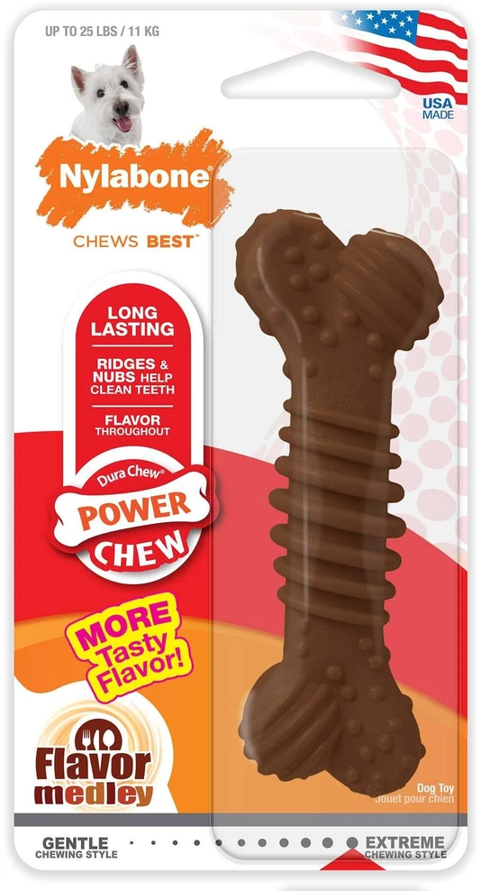 Nylabone Dura Chew Extreme Medley Texture kaulas – patvarus dantų kramtalas, skirtingų skonių, vidutinio dydžio