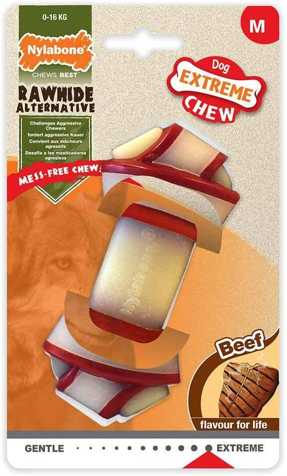 Nylabone „Extreme Beef Knot Chew“ – didelis patvarus jautienos skonio kramtomasis žaislas