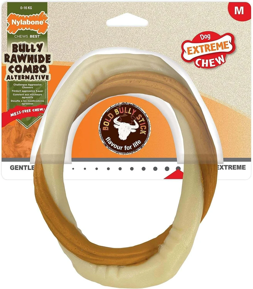 Nylabone Extreme Bully Stick Ring Medium – Patvarus kramtomasis žaislas su jautienos skoniu, ilgai išliekantis Nylabone
