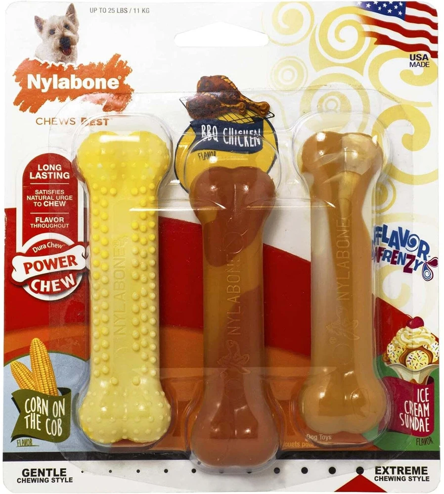 Nylabone Extreme Dura Chew Triple Pack – Patvarus kramtymo rinkinys, vištienos, kukurūzų, vanilės skoniai