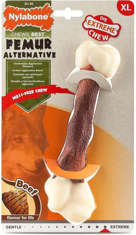 Nylabone Extreme Kaulas Jaučiena – Tikro Jaučio Kaulo Formos Kramtomasis Žaislas, Jaučio Kvapo, XL Ilgaamžis Skanėstas