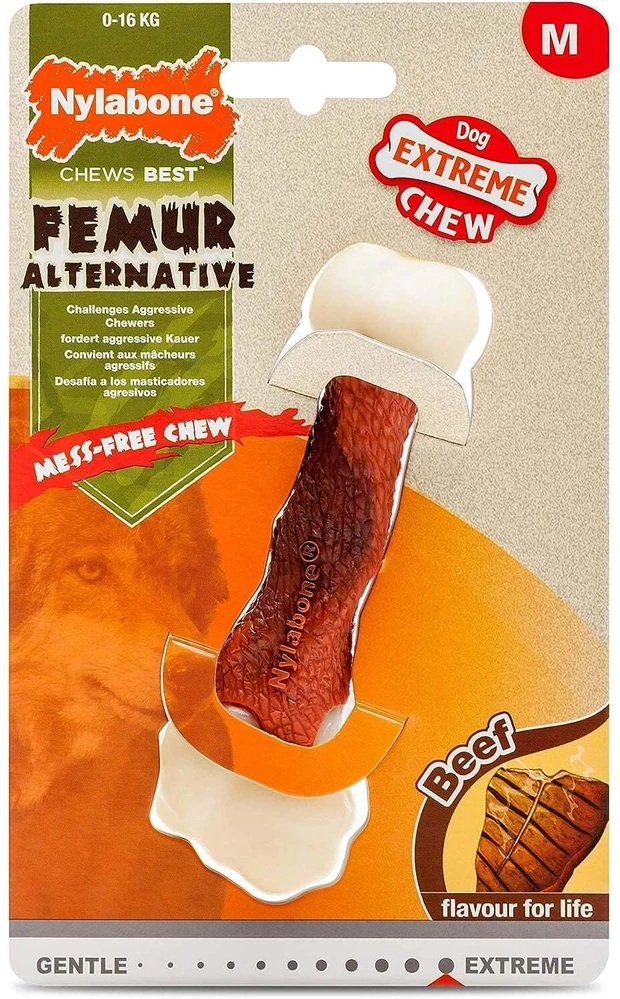 Nylabone Extreme Kaulas Jaučiena – Tikro Jaučio Kaulo Formos Kramtomasis Žaislas, Jaučio Kvapo, XL Ilgaamžis Skanėstas