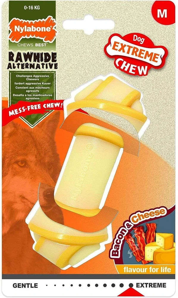 Nylabone Extreme Knot Bone – tvirtas, su šonine ir sūrio skonio kramtukas, vidutinio dydžio