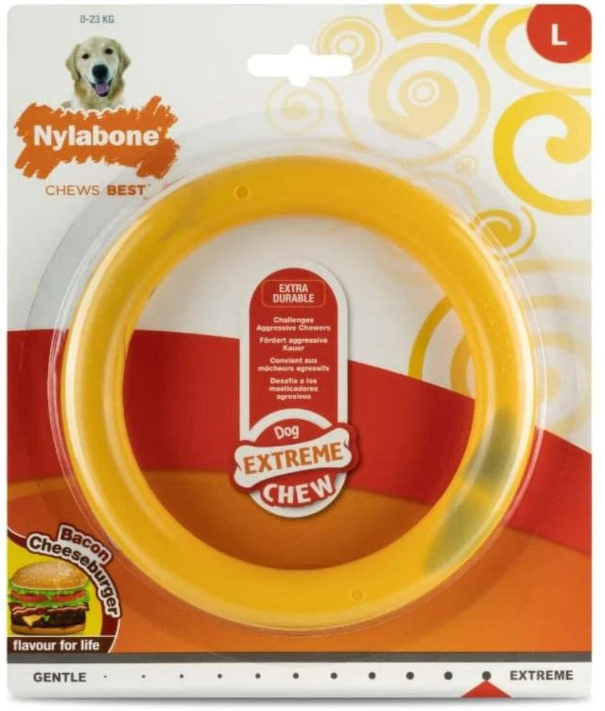 Nylabone Extreme Ring Chew L – Patvarus sūrio ir šoninės skonio kramtomasis žaislas, didelis dydis
