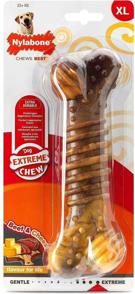 Nylabone Extreme Texture Jautienos ir sūrio kaulas – XL dantų kramtukas, patvarus dizainas su skoniu