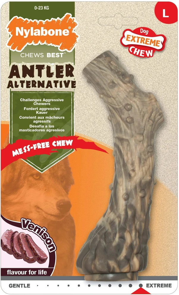 Nylabone Extreme Venison elnio rago kramtukas – patvarus dirbtinis ragas su elnienos kvapu, vidutinio dydžio