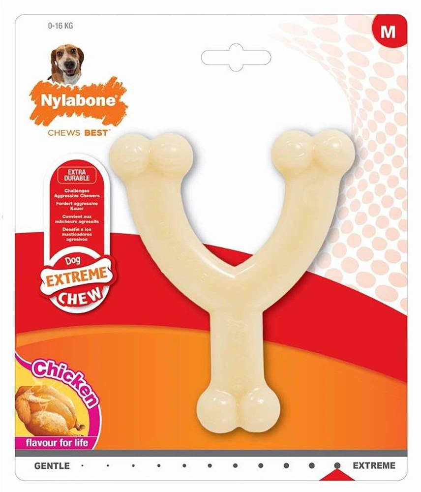 Nylabone „Extreme Wishbone“ vištienos kramtukas – tvirtas vidutinio dydžio šunų žaislas su vištienos skoniu