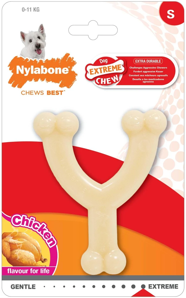 Nylabone „Extreme Wishbone“ vištienos kramtukas – tvirtas vidutinio dydžio šunų žaislas su vištienos skoniu