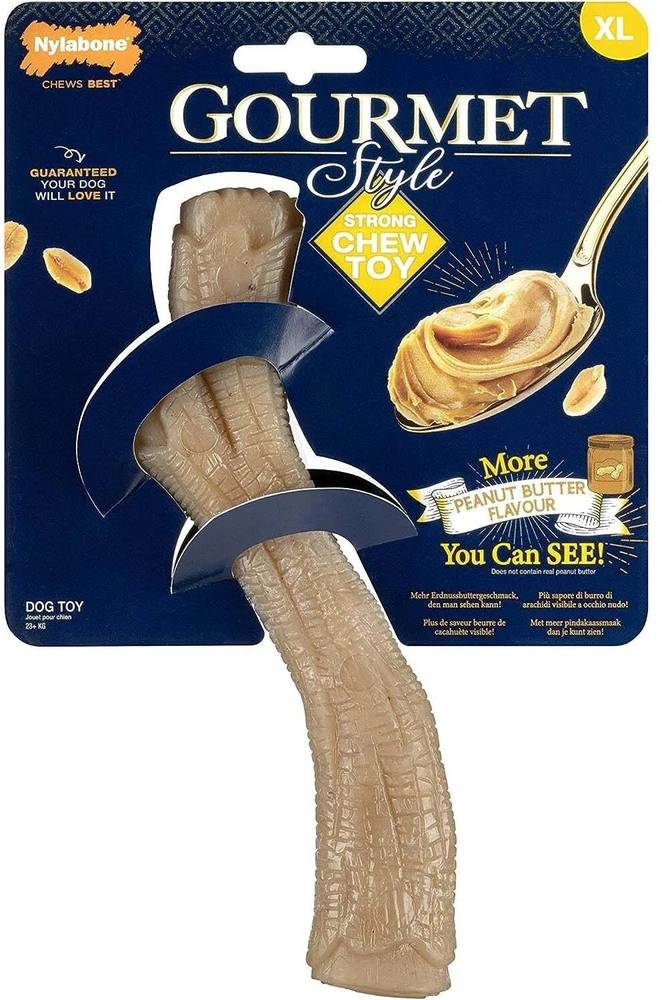 Nylabone Gourmet Stick žemės riešutų sviesto skonio – patvarus kramtomasis žaislas, intensyvus žemės riešutų sviesto skonis, vidutinio dydžio