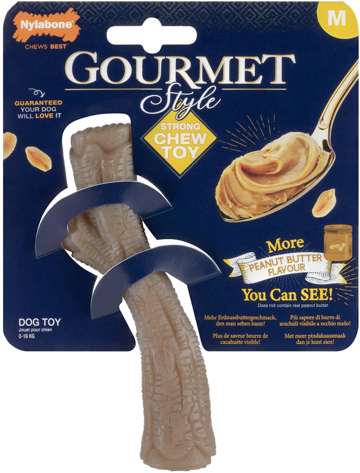 Nylabone Gourmet Stick žemės riešutų sviesto skonio – patvarus kramtomasis žaislas, intensyvus žemės riešutų sviesto skonis, vidutinio dydžio