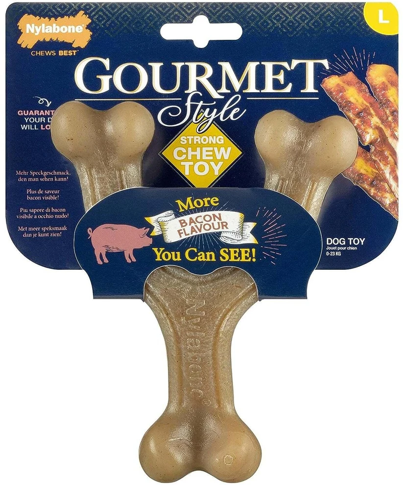 Nylabone Gourmet Wishbone Bacon Chew – Tvirtas didelio dydžio šunims skirtas žaislas su intensyviuBekono skoniu