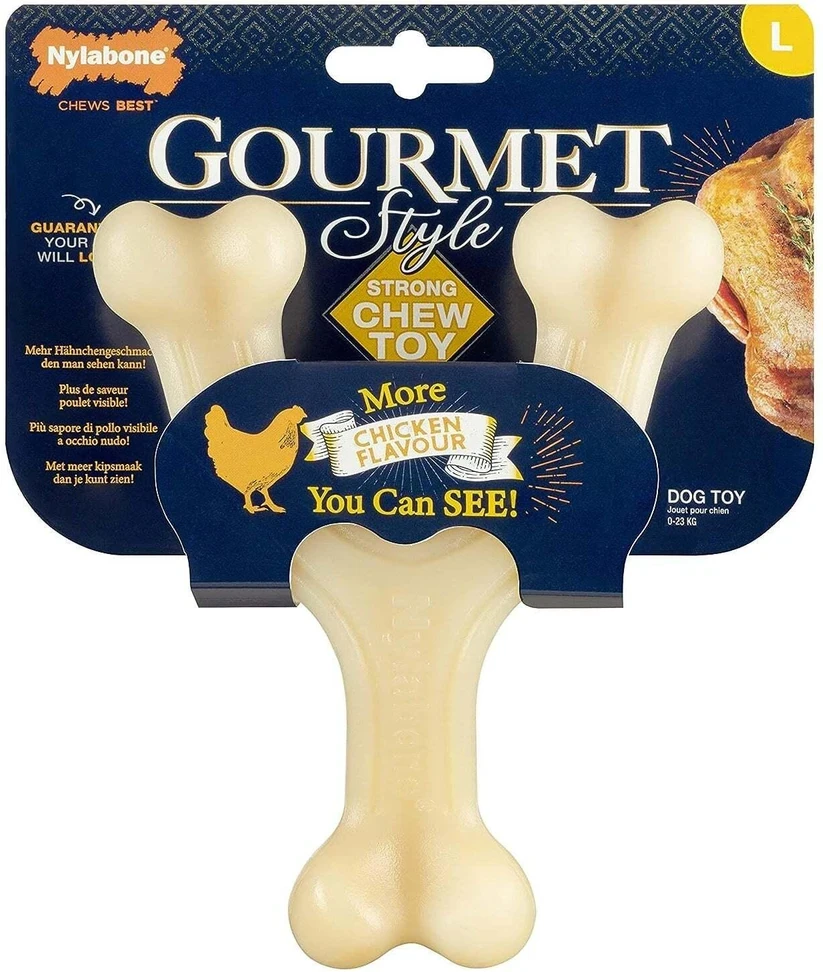 Nylabone Gourmet Wishbone Vištienos kramtukas – tvirtas šunų žaislas su intensyviu vištienos skoniu, mažas dydis