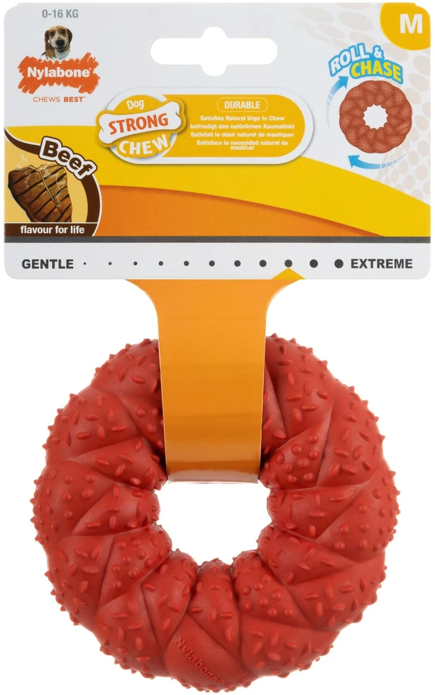 Nylabone pintas žiedas kramtomasis žaislas – tvirta guma, jautienos aromatas, 9,6 cm patvarus dizainas