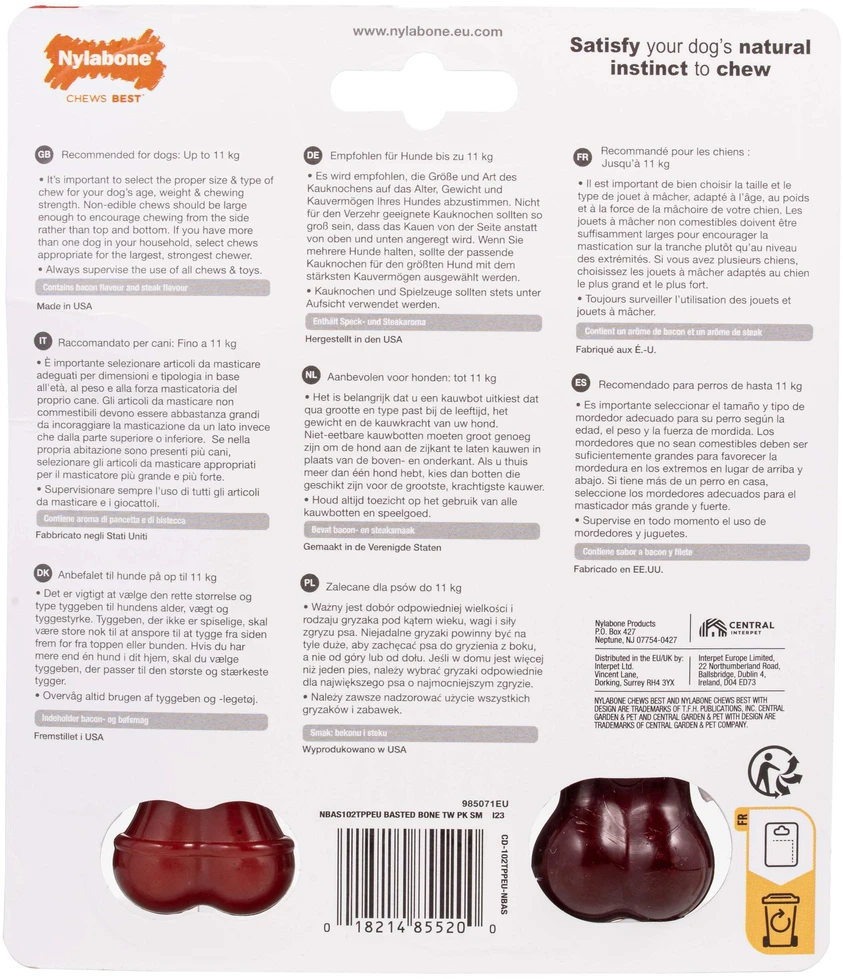 Nylabone Power Chew Basted Blast Bone XS – Kietas Dvigubo Skonio Šoninės ir Kepsninės Kramtomųjų Žaislų Rinkinys, 2 vnt.