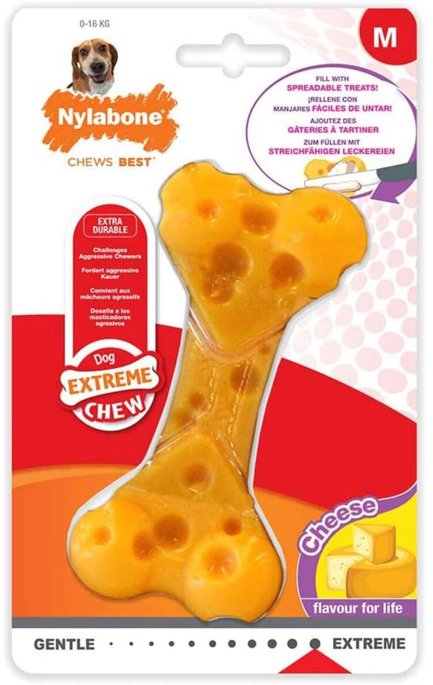 Nylabone sūrio ekstremalaus pojūčio kaulas – didelis sūrio skonio kramtukas su tepamo skanėsto paviršiumi