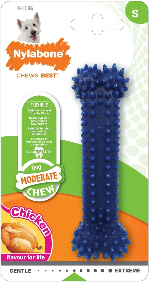 Nylabone vidutinio intensyvumo vištienos dantų kaulas – lankstus kramtomasis, didelis dydis, vištienos skonis, burnos priežiūra