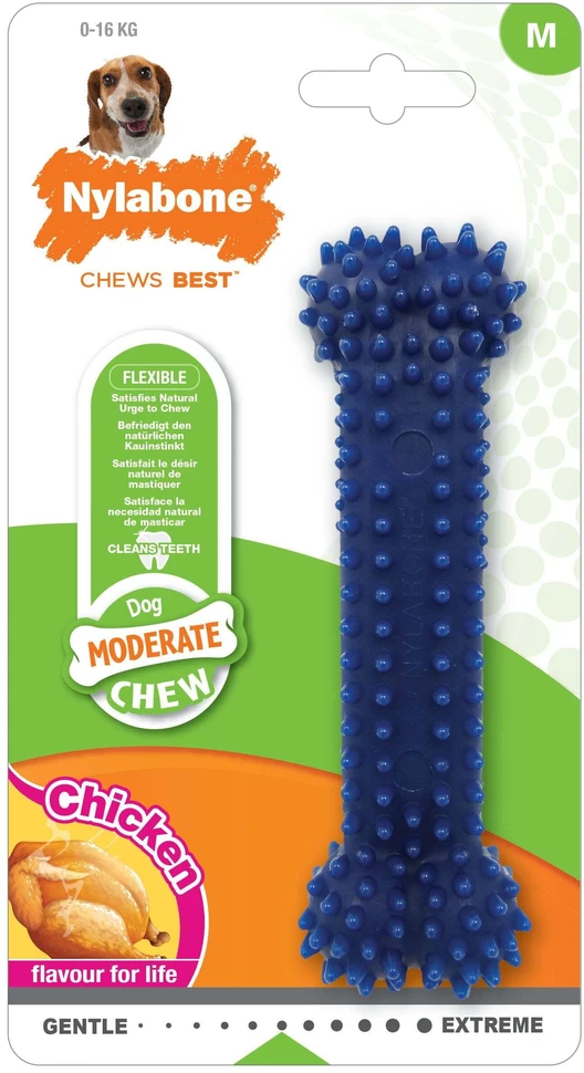 Nylabone vidutinio intensyvumo vištienos dantų kaulas – lankstus kramtomasis, didelis dydis, vištienos skonis, burnos priežiūra