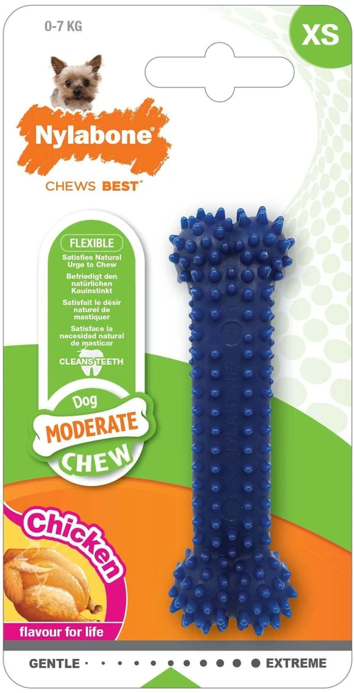 Nylabone vidutinio intensyvumo vištienos dantų kaulas – lankstus kramtomasis, didelis dydis, vištienos skonis, burnos priežiūra