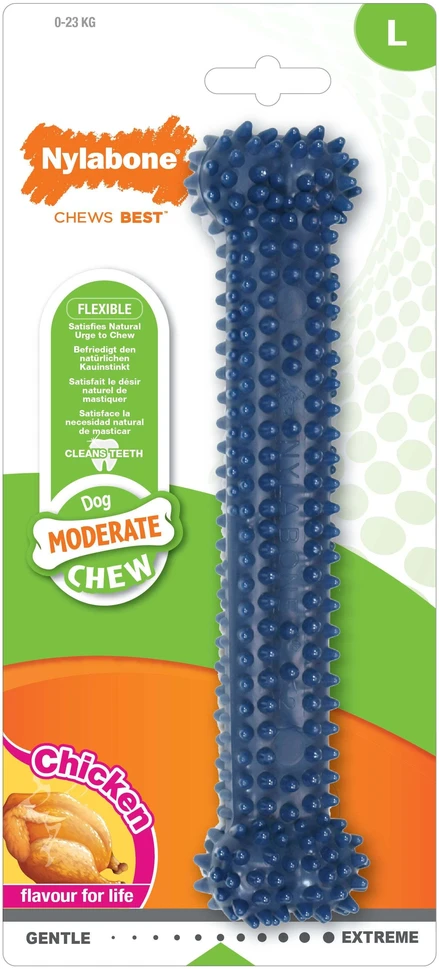 Nylabone vidutinio intensyvumo vištienos dantų kaulas – lankstus kramtomasis, didelis dydis, vištienos skonis, burnos priežiūra