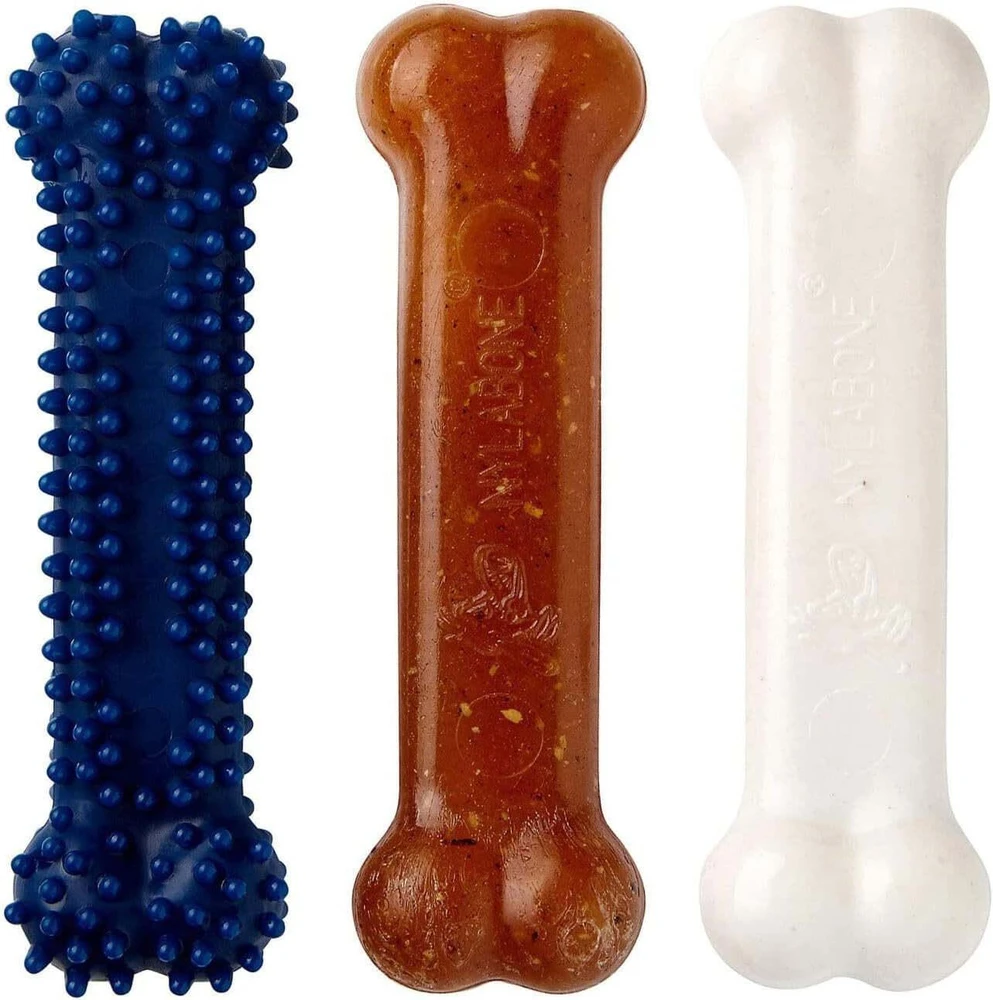Nylabone vištienos starto rinkinys S – trijų dalių jaunų šuniukų kramtomųjų kaulų rinkinys, patvarus ir skanus