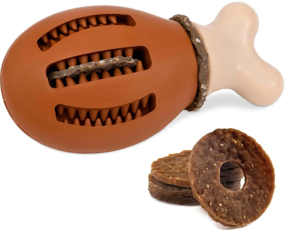 PetSafe Busy Buddy Chompin' Chicken šunų kramtomasis žaislas – Vištienos kojelės formos, mažas/vidutinis, patvarus dizainas