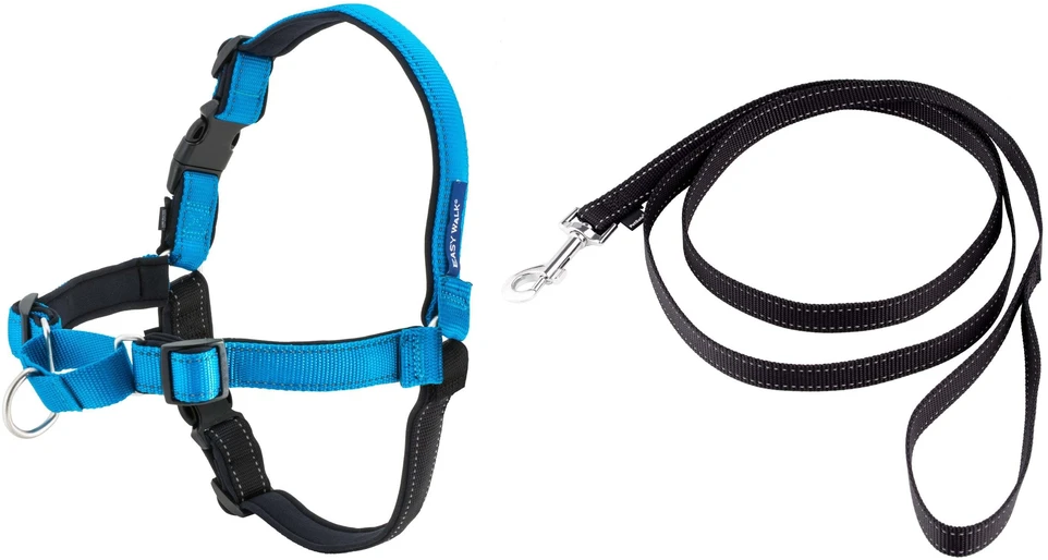 PetSafe Easy Walk Deluxe pavadėlis – švelnus juodas ir mėlynas šuns pavadėlis su pavadėliu, vidutinio dydžio