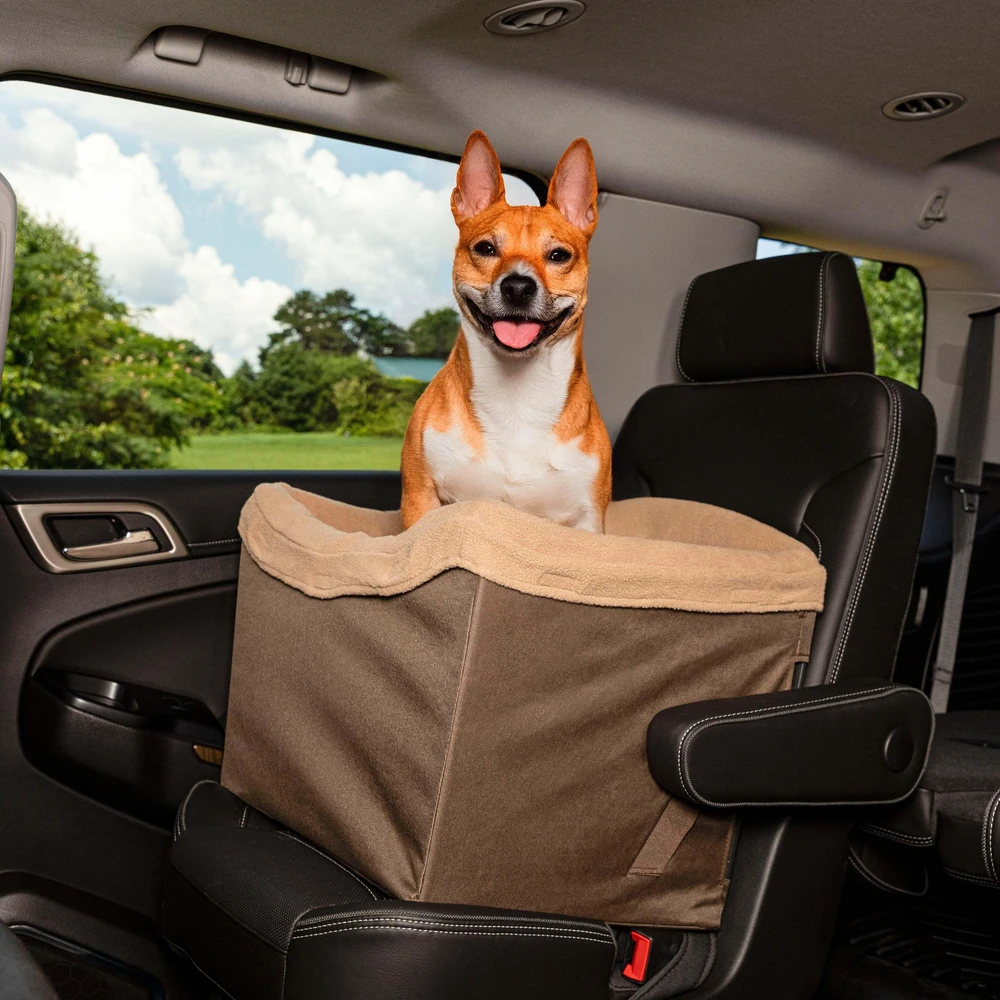 PetSafe Happy Ride rudų automobilio sėdynė – saugus kelioninis krepšys, palaiko iki 14 kg svorio