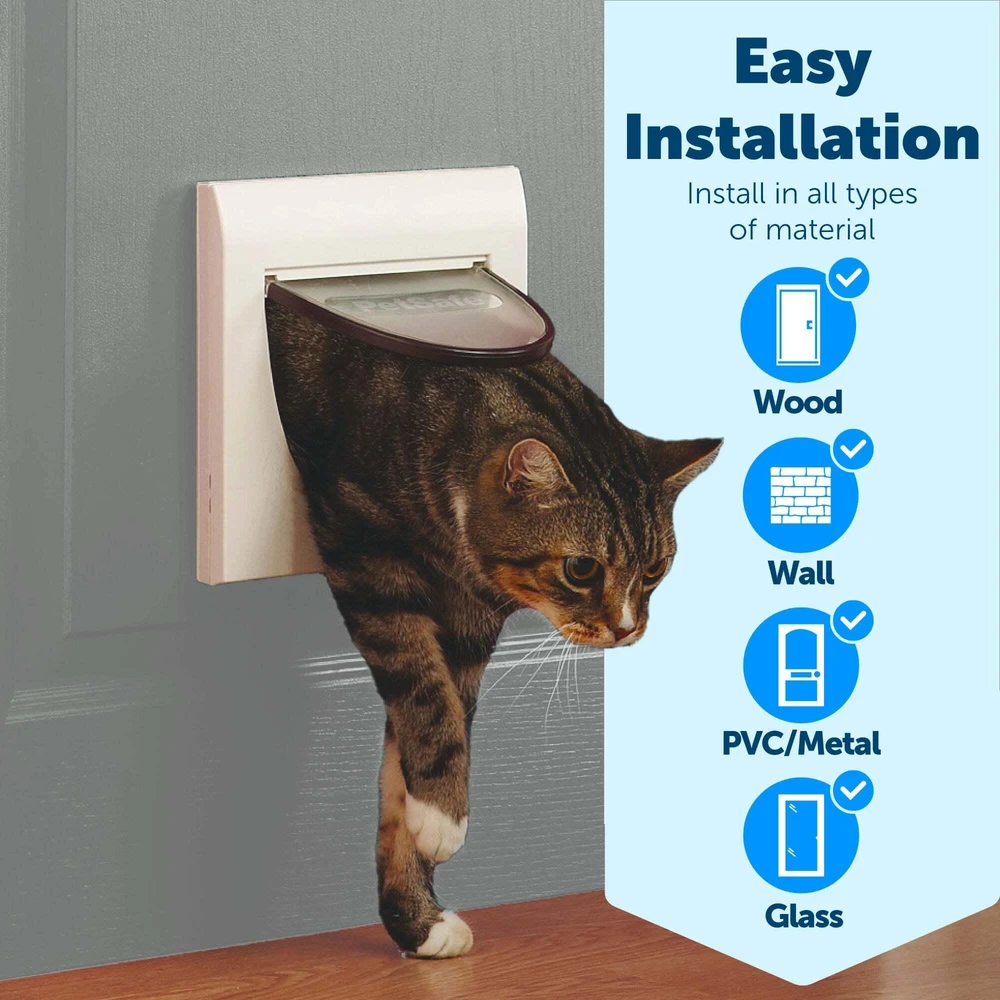 PetSafe Staywell Classic katės durelės su tuneliu – baltos, su 4 krypčių užraktu, universali prieigos sprendimas