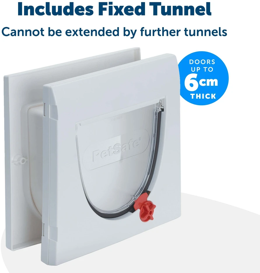 PetSafe Staywell Classic katės durelės su tuneliu – baltos, su 4 krypčių užraktu, universali prieigos sprendimas
