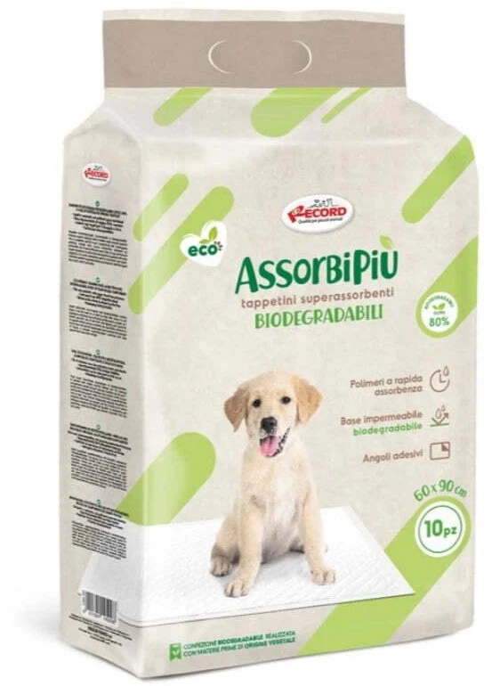 Record AssorbiPiu biologiškai skaidūs treniruočių kilimėliai – ekologiški 60x60cm, 10 vnt., greitai sugeriantys