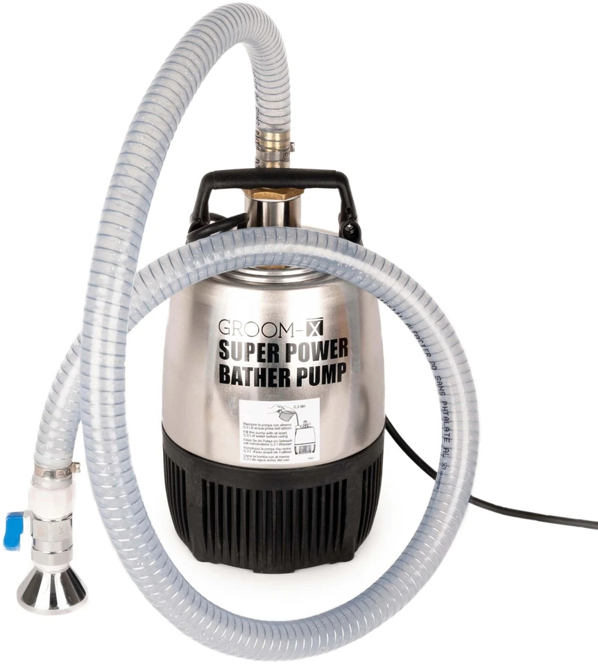 Show Tech Groom-X Super Power Bather Pump – Aukšto slėgio maudymo rinkinys su patvariu varikliu ir žarna Groom-X