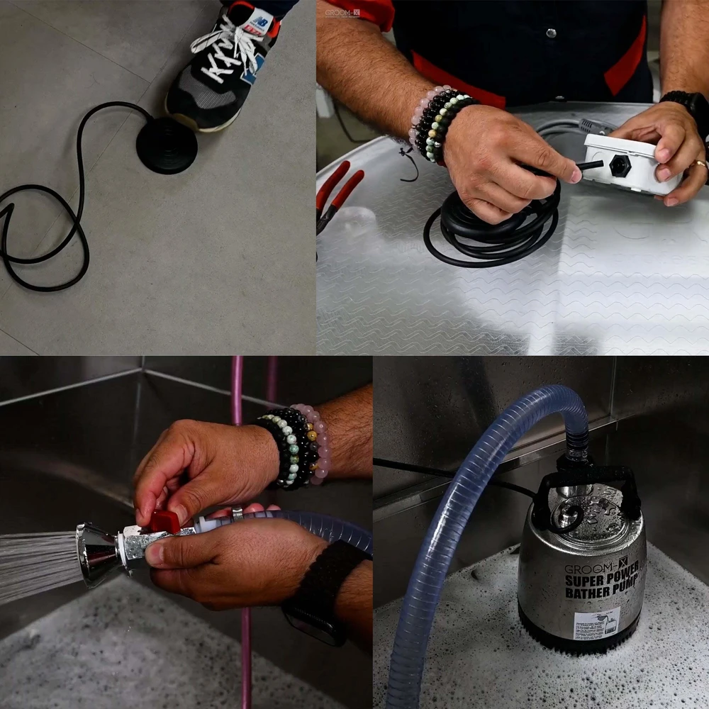Show Tech Groom-X Super Power Bather Pump – Aukšto slėgio maudymo rinkinys su patvariu varikliu ir žarna Groom-X