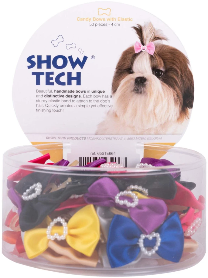 Show Tech Grooming Bows – Rankų darbo Elastingas Dekoratyvinis Rinkinys, 50 Vnt.