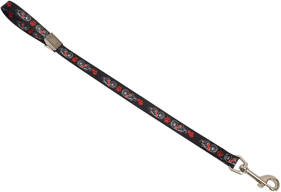 Show Tech Grooming Pavadėlis Nesiojamojo Ryšio Juoda – Tvirtas 45cm Pavadėlis Su Letenėlės Ir Kaulų Raštu