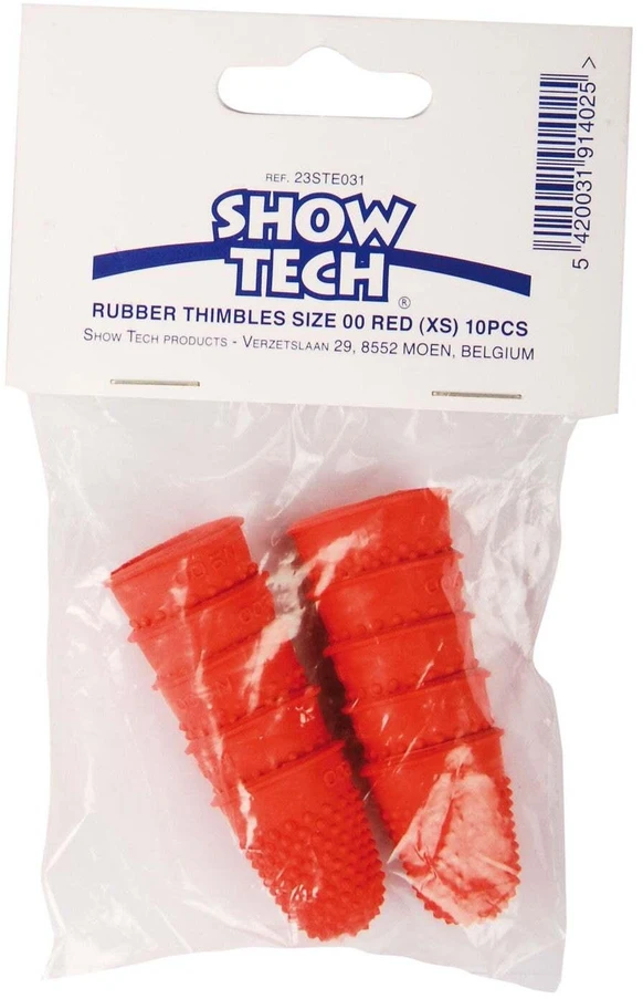 Show Tech Guminių pirštų galiukų apdailai XS raudoni – neslystantis sukibimas, 10 vnt. tiksliam priežiūrai